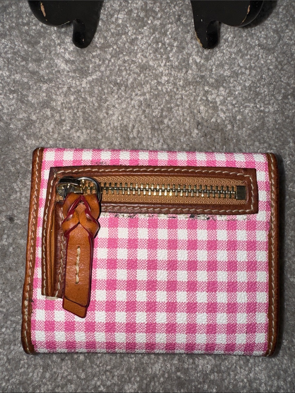 Dooney & Bourke Pink Gingham Wallet with Brown Trim - Picture 3 of 9
